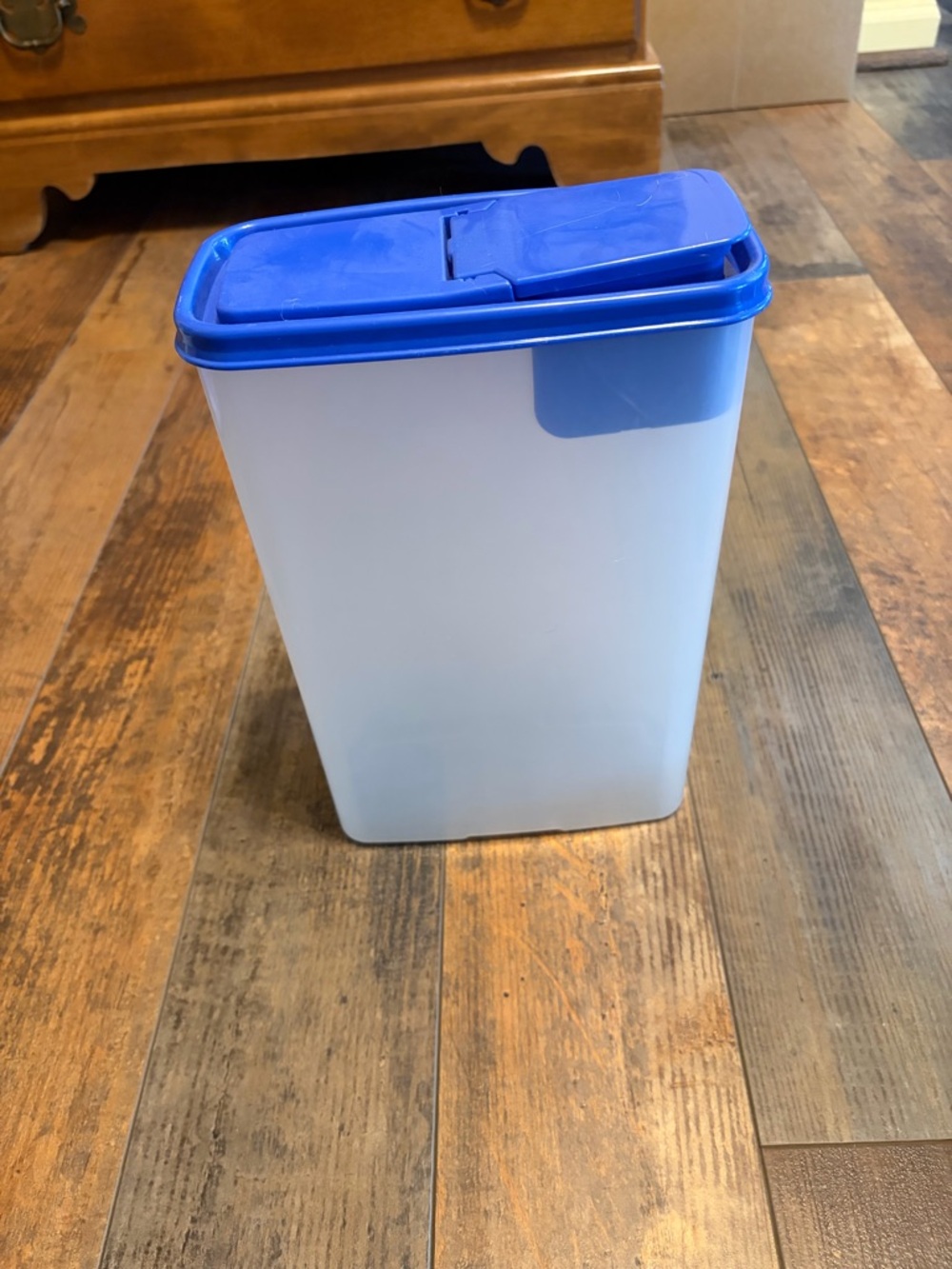Buddeez cereal container with blue lid 11” tall 7” wide